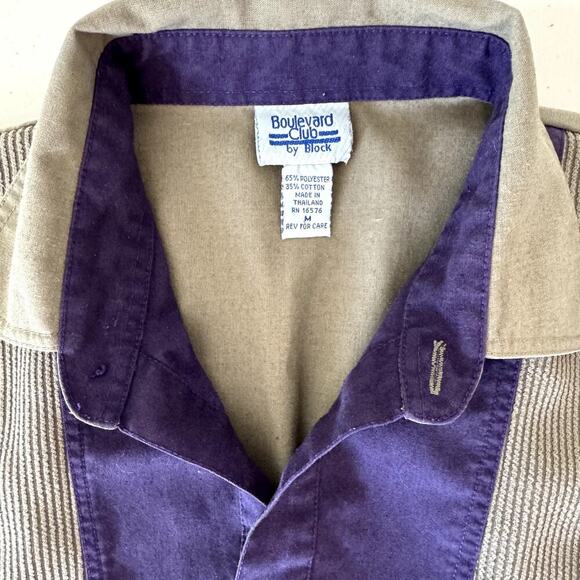 Vintage 80s Boulevard Club by Block Unisex Pullover Purple & Olive/Gray Medium - Picture 2 of 8